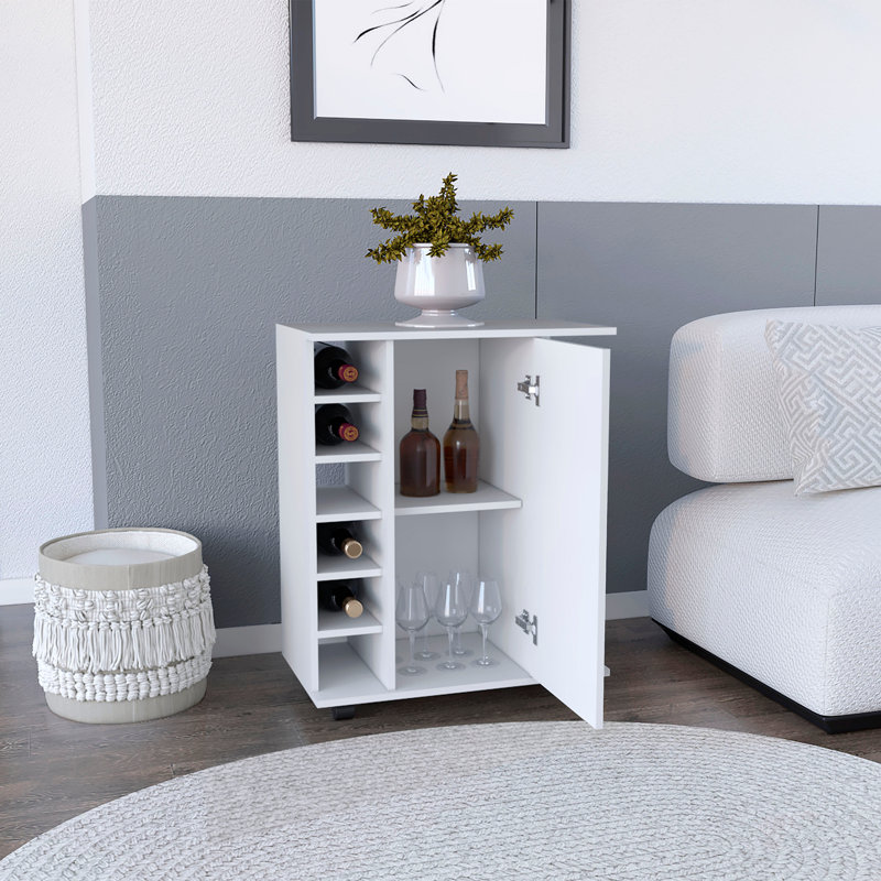 Bar Cart With Six-Wine Cubbies Cabot, Two-Side Storage Shelves And Casters