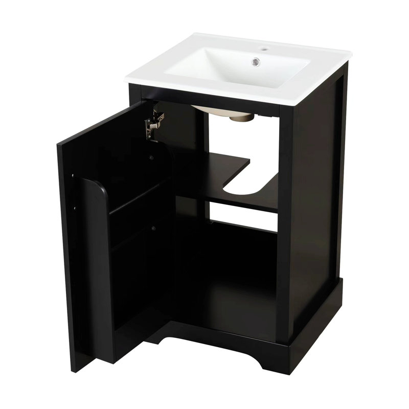 Meuble-lavabo de salle de bain avec lavabo, armoire de salle de bain avec porte à fermeture douce, support de rangement et tablette réglable