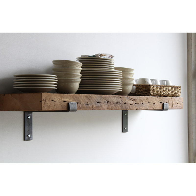 Tablette en bois de grange massif récupéré avec supports Kylee, H 3 po x l 24 po x P 11 po
