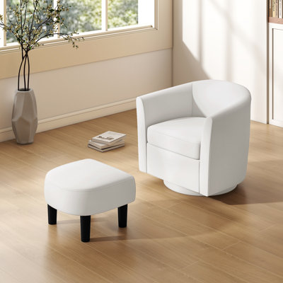 Swivel Accent Chair w/Ottoman, Modern Barrel Club Chair, Swivel Single Sofa w/Footrest by Ebern Designs
