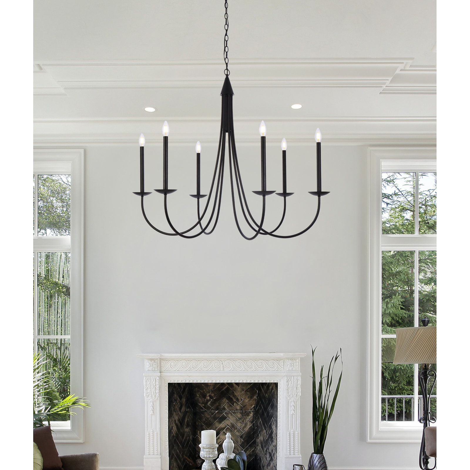 Baltray 6-Light Chandelier, Black, 35.3" H x 42" W x 42" D