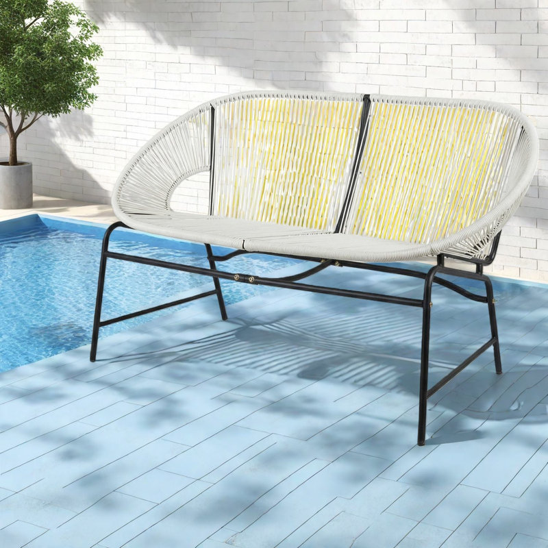 Compact Patio Sofas, Pe Rattan Iron Loveseat, Modern Patio Balcony