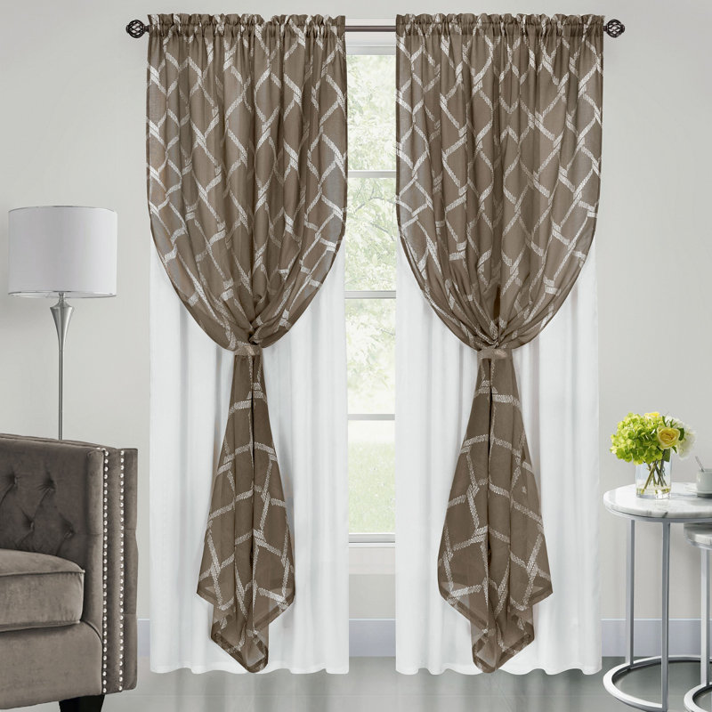 Brown Polyester Double Layered Rod Pocket Window Curtain Panel