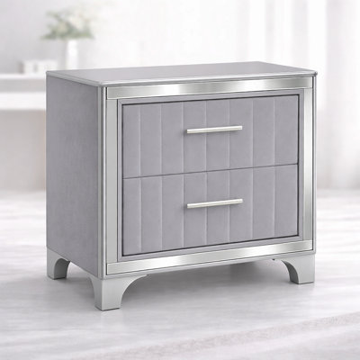 Table de chevet contemporaine en acrylique avec deux tiroirs, table de chevet rembourrée avec pieds en métal argenté, table de bout moderne pour la chambre à coucher ou l'espace de vie (l 22,64 po x P 15,75 po x H 24,13 po)
