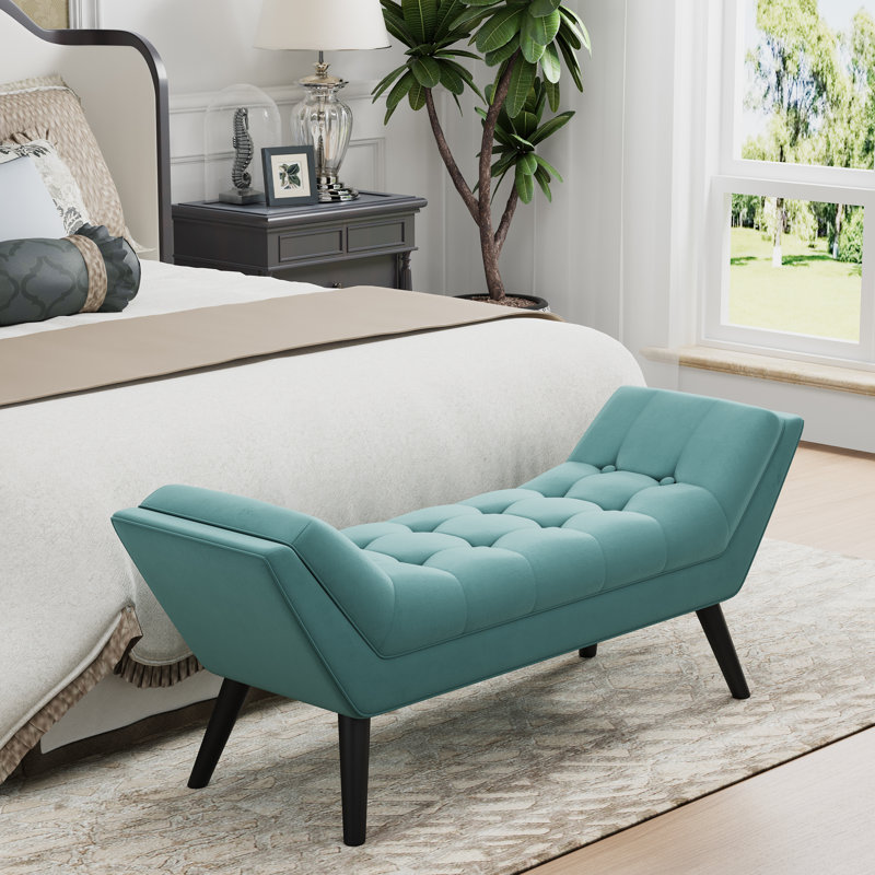 Banc rembourré Hannum, H 19,3 po x l 46,1 po x P 16,1 po, Bleu