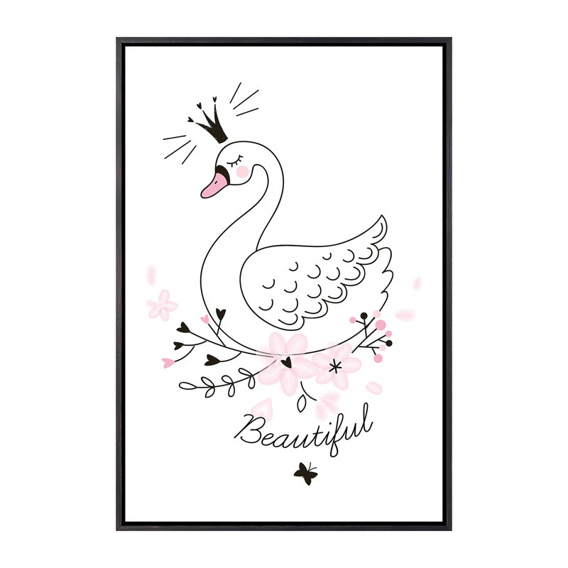 Beautiful Swan - impression d'art graphique, H 26 po x l 18 po x 1,5 po, Toile avec cadre noir patiné, Pas de tapis