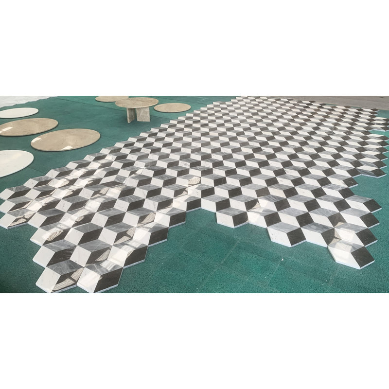 Natural Stone Hexagon Tile - White Gray Black, 11.5 In Depth, Adds Luxury To Interior Space Marble Black Grey Colors, 9.93 Wide, Beauty Floor And Wall