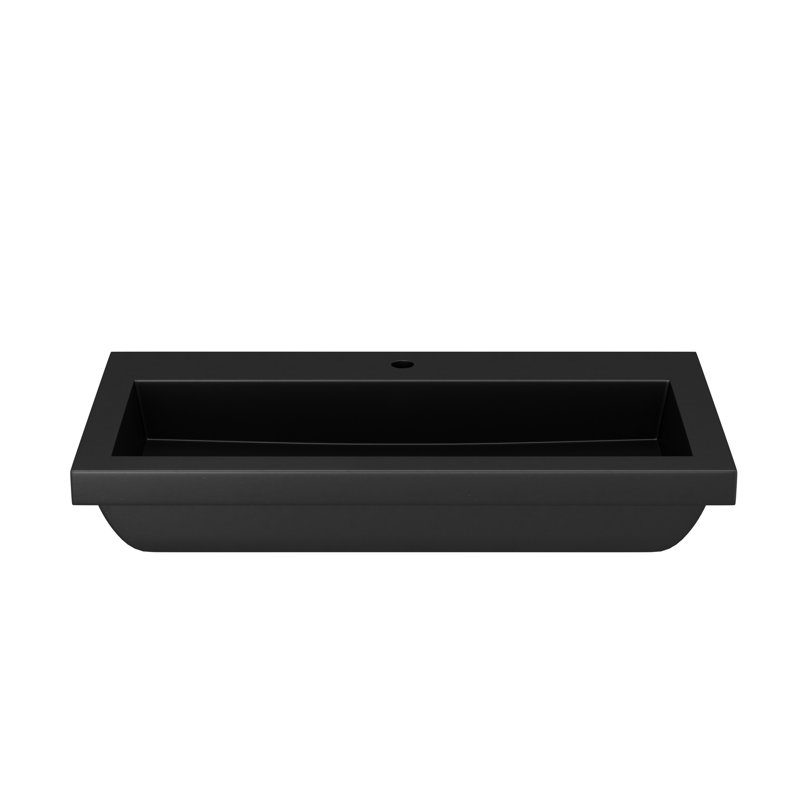 Trough Handmade Rectangular Bathroom Sink, Single Hole Faucet, Charcoal