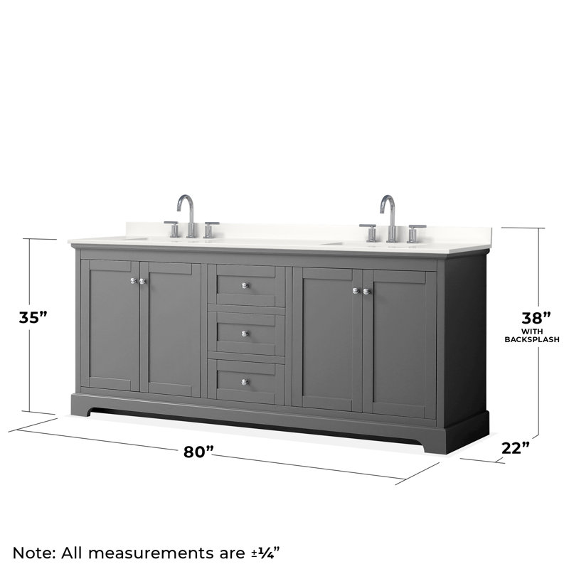Avery 80'' Double Bathroom Vanity with Quartz Top with Mirror, Polished Chrome, WDX13793, Dark Gray