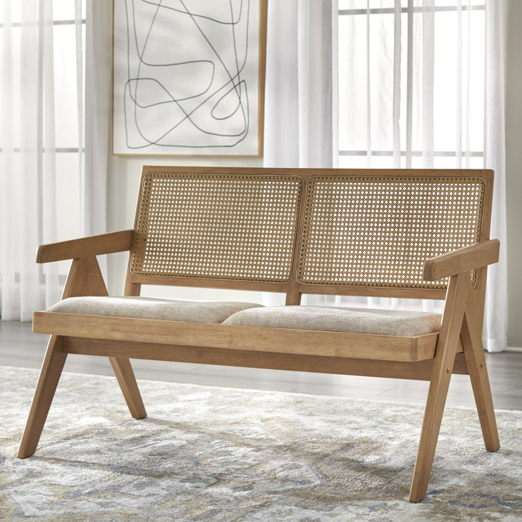 Baywood Cane Bench With Arms