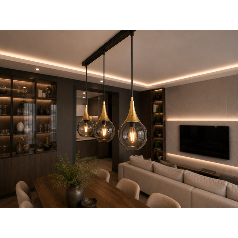 Crespin 3 - Light Kitchen Island Pendant, Black/Gold, Grey