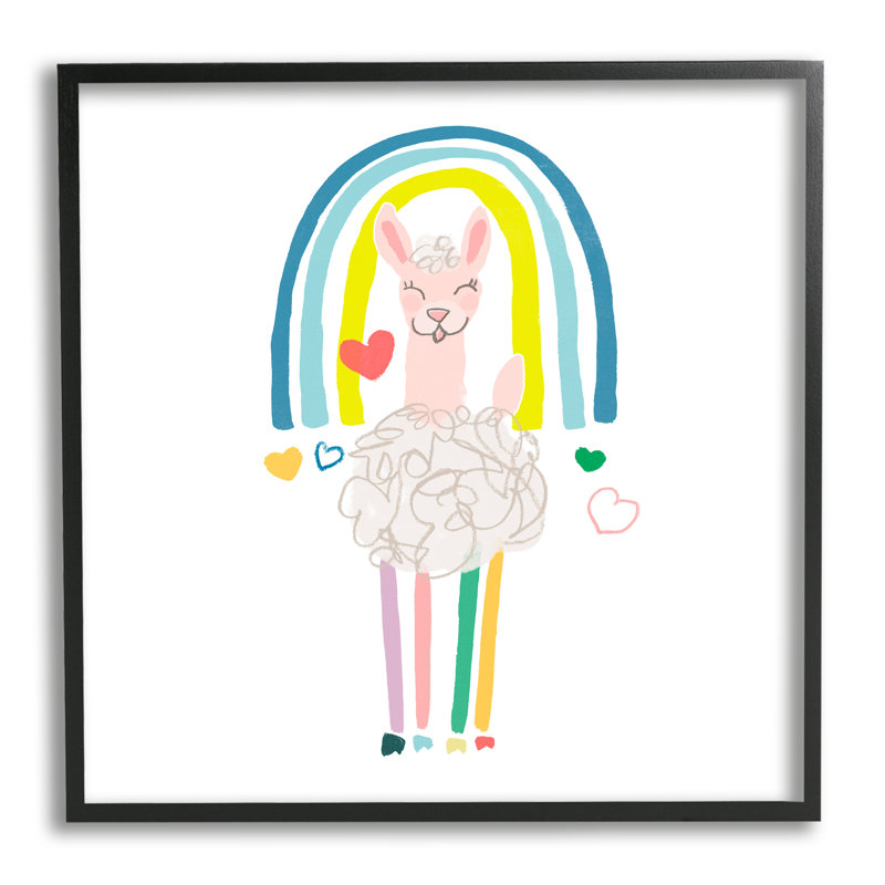 Mignon sourire de moutons et arc-en-ciel par June Erica Vess - Peinture, H 24 po x l 24 po x P 1,5 po