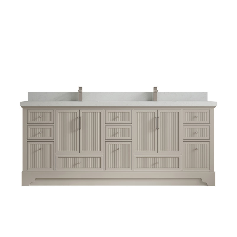 Meuble-lavabo double avec plateau Alys 84 (option boutons), Quartz de Carrare