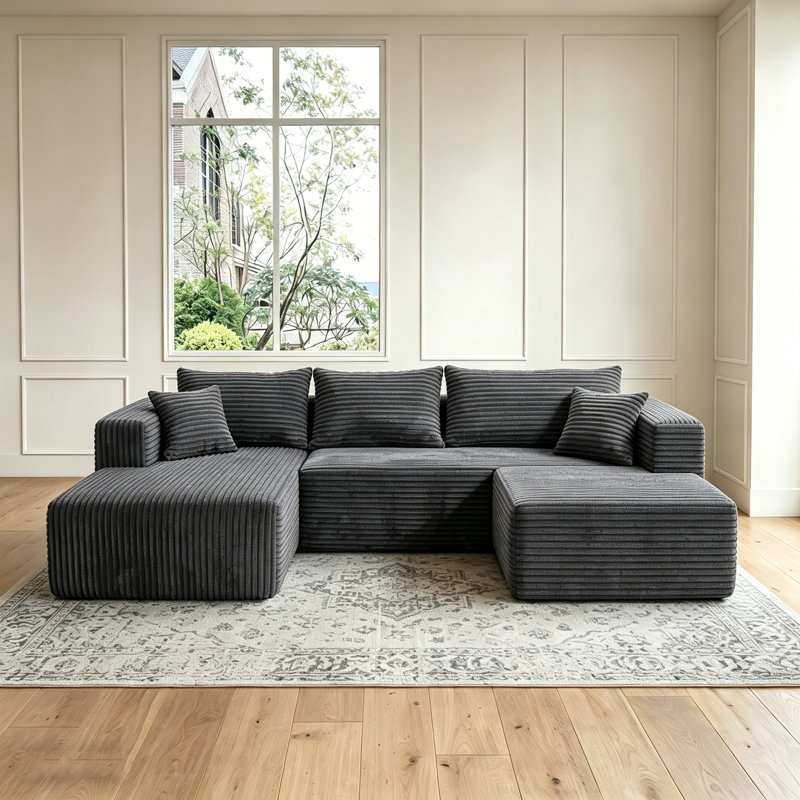 Ensemble de canapé modulaire sans os 92,5 po, ensemble de canapé en velours côtelé moderne en forme de U sans assemblage requis