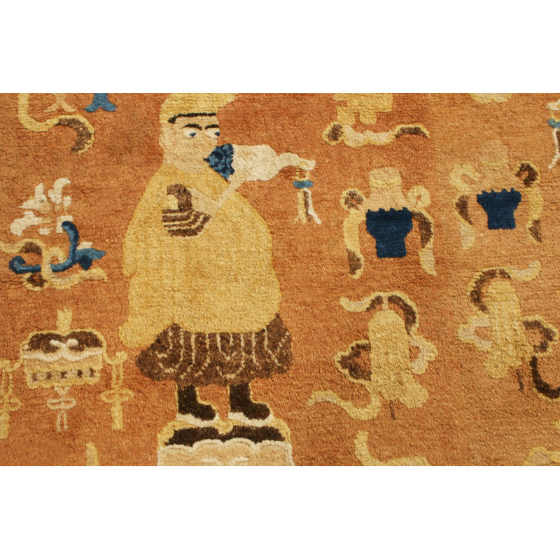 Hand Knotted Wool Area Rug in Orange