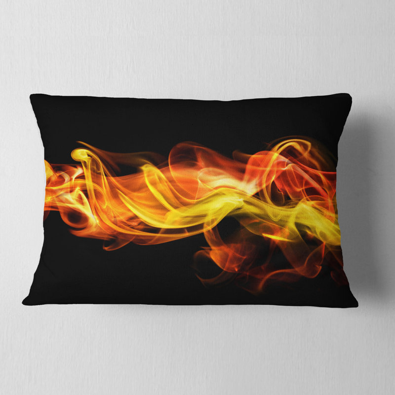 Coussin à imprimé abstrait fumée, Rectangulaire, Noir / Orange, 12 po x 20 po