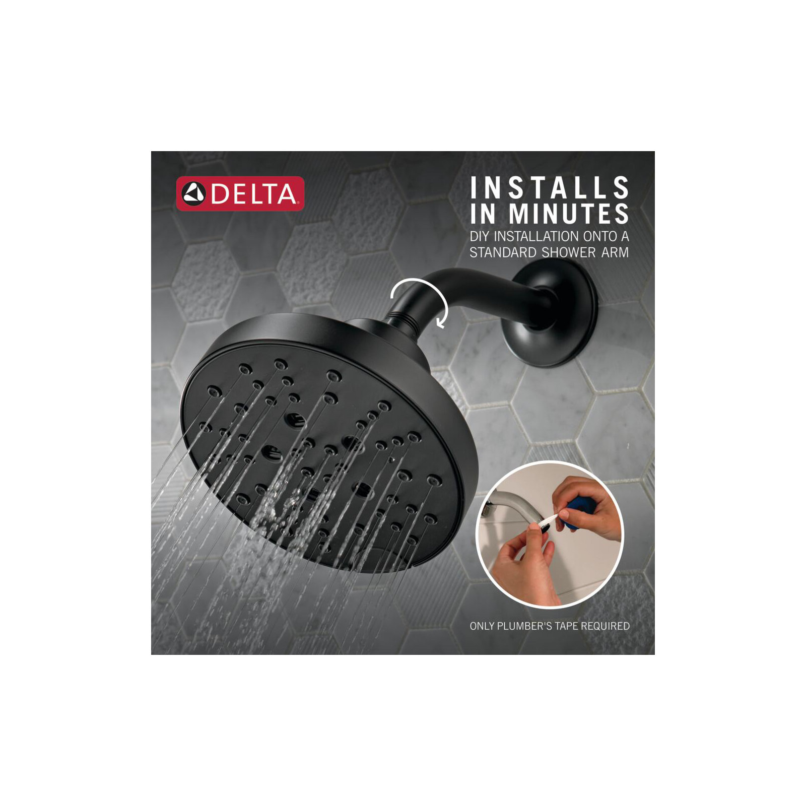 H2Okinetic 5-Spray Contemporary Round Raincan Shower Head 1.75 GPM, Matte Black
