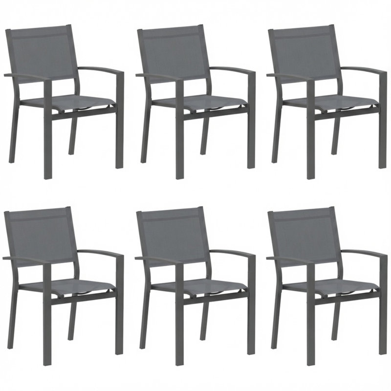 Ensemble de 6 chaises de patio d'extérieur gris en métal robuste - Textile tout temps