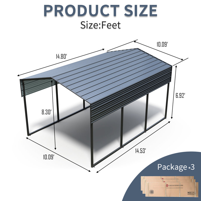 10'W X 15'D Metal Carport With Galvanized Steel Roof - Heavy Duty Garage For Driveway Vehicles Outdoor 10 X 15 Ft, Boats