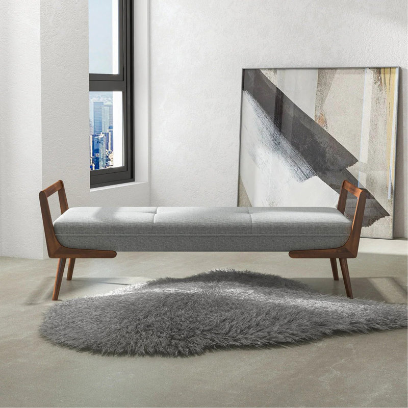 Banc moderne moderne Mid Century gris H 20,5 po x l 51,4 po x P 19,3 po Cora pour vestibule, salon, couloir