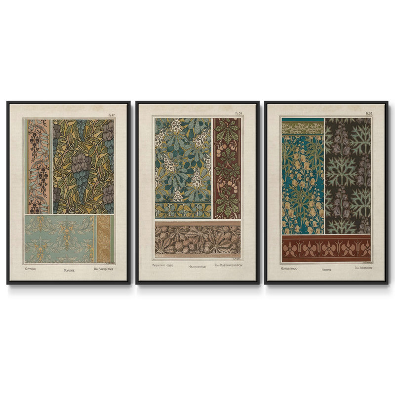 Ensemble de 3 pièces encadrées sur toile Nouveau, Noir, H 40 po x l 78 po