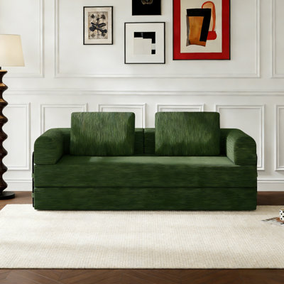 Convertible Sleeper Sofa Bed, Foldable Corduroy Futon With Fixed Frame & Pillow, 3-Seater Sofa Bed For Living Room, Bedroom Or Studio by Red Barrel Studio