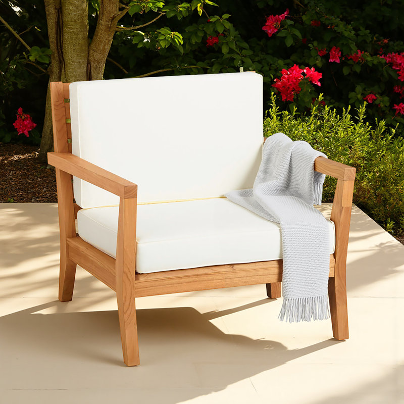 Carenen Outdoor Solid Teak Wood Wide Armchair with Cushions