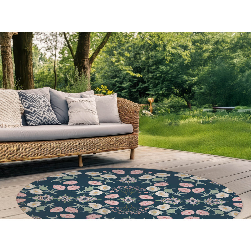 Tapis d'extérieur May Flowers, Rond 5 pi