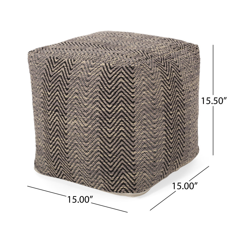 Pouf en coton fabriqué à la main Barracuda, brun et beige, 15 x 15 x 15,5 pouces, motif à chevrons