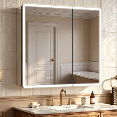 36x32 Rounded Corner Black Medicine Cabinet with Mirror and Lights,  ETL Listed, AL Alloy Frame, Recessed/Wall Surface Mount, Plug-in/Hardwired, Outlet+USB+Type-C, 3 Colors/Dimmable Light, Inner Sensor Light, Defog, 2 Adjustable Shelves, 2 Doors