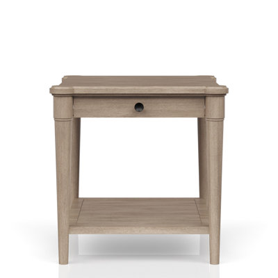 Table de bout avec finition sable et tablette de rangement, design décontracté transitionnel, bois massif +, P 24 po, 26 W, tiroir 24,74 H, profondeur, largeur, hauteur