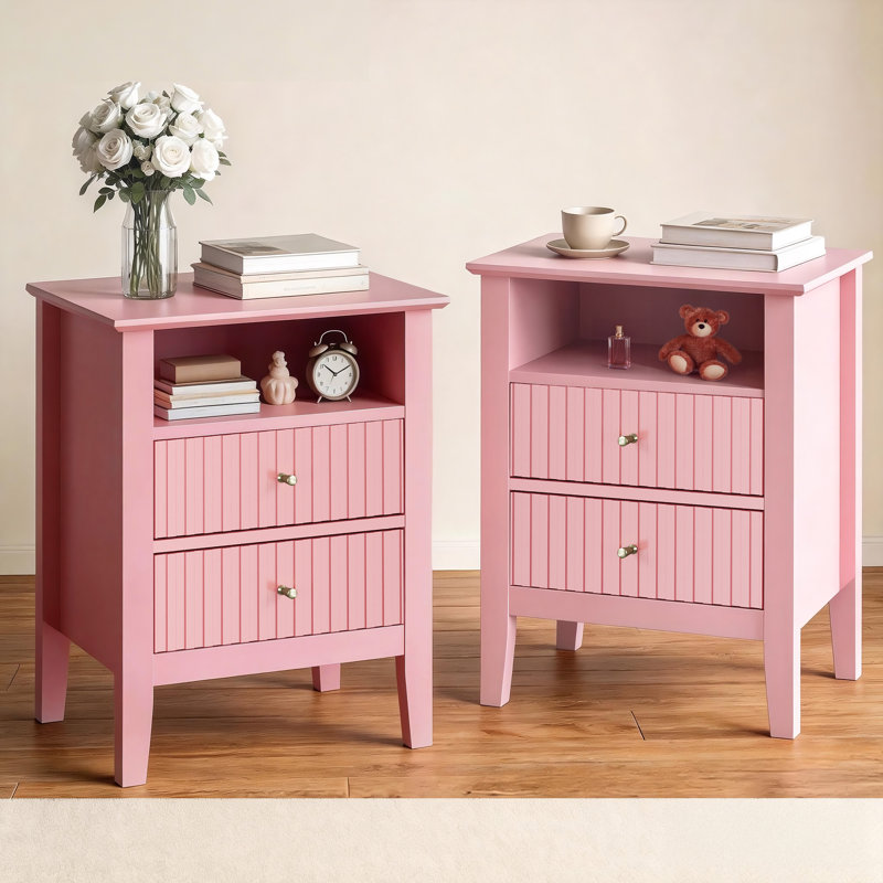Philomena 2 Drawer Nightstand, Pink without charge station 