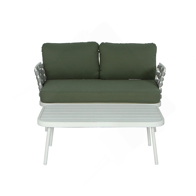 Steel Loveseat And Table, Off White+Green, Off-White, Green