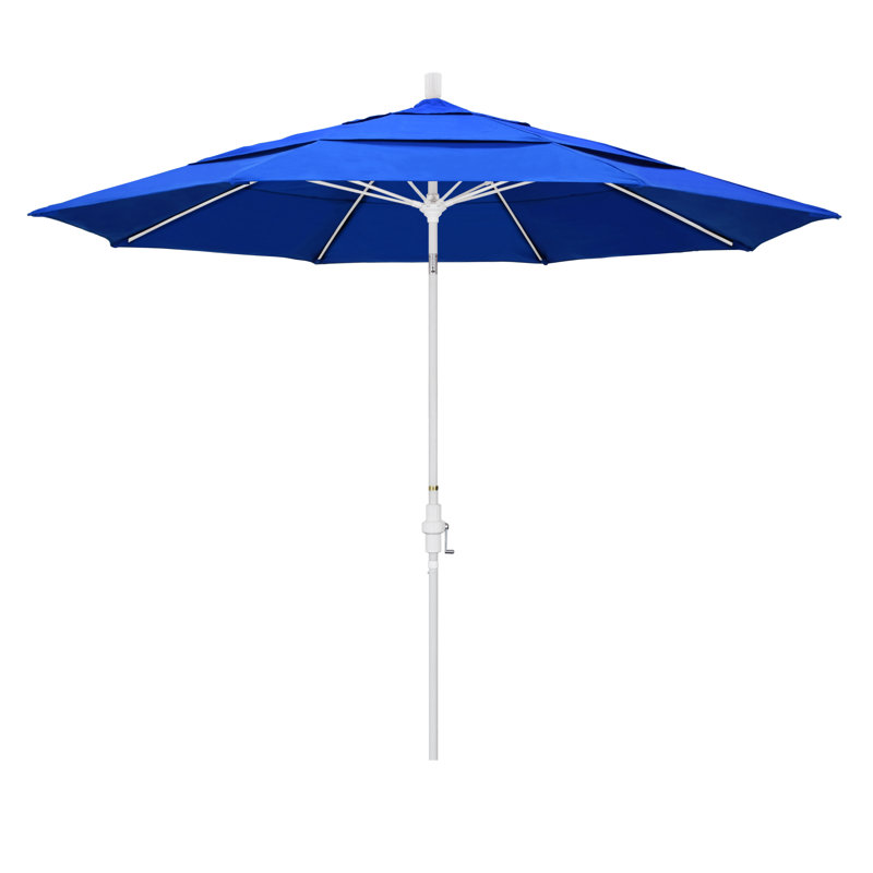 Parasol de marché 11 pi Brent, Toile Sunbrella® bleu pacifique, H 110,5 po x l 132 po x P 132 po, Gris martelé