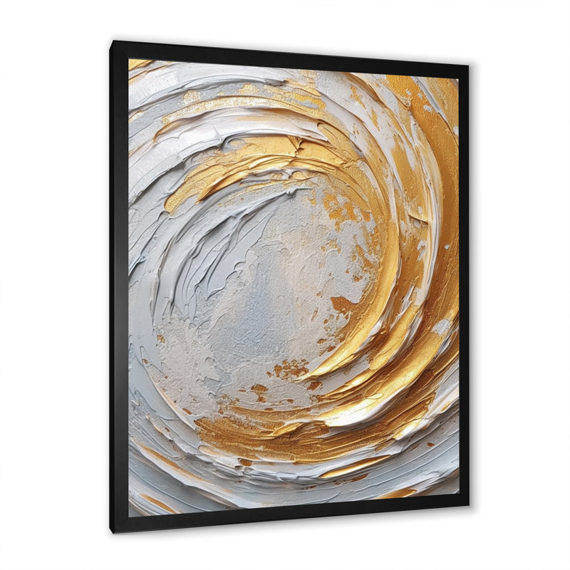 Or et crème tourbillons enchantés II sur toile, H 32 po x l 24 po x P 1 po, Cadre simple noir