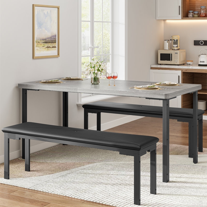 Ensemble de table de salle à manger 3 pièces Modern, Gris, Gris, H 13 po x l 75,5 po x P non applicable, Gris