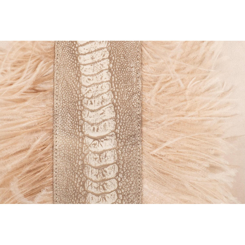 Velvet Lumbar Pillow w/ Feather Trim, Wheat