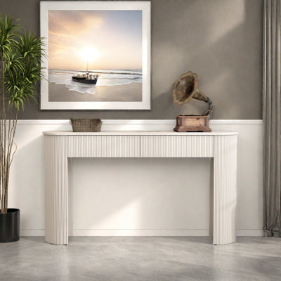 Table d'entrée avec design cannelé, console moderne avec rangement, plateau ovale et 2 tiroirs pour l'entrée et le salon