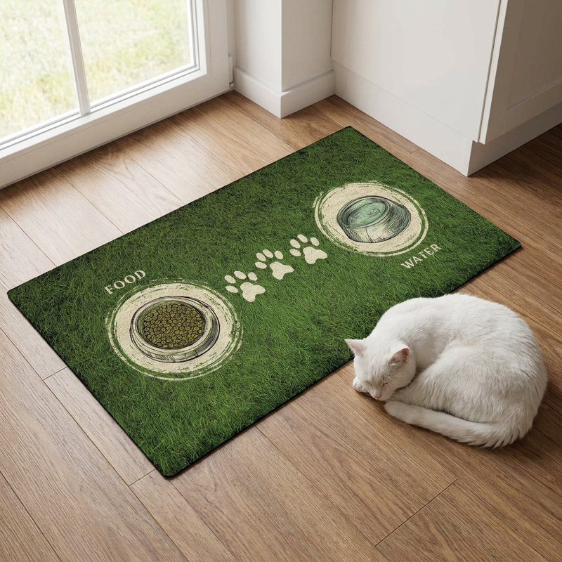 Lawn Graphic Non-Slip Pet Food and Water Mat