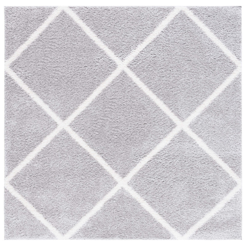 Tapis géométrique gris clair / blanc, Carré 6 pi 7 po