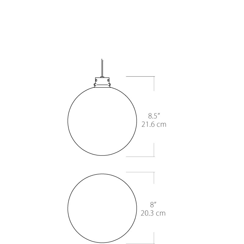 Luminaire suspendu simple en verre transparent Sphere, Blanc, H 8,5 po x l 8 po x P 8 po