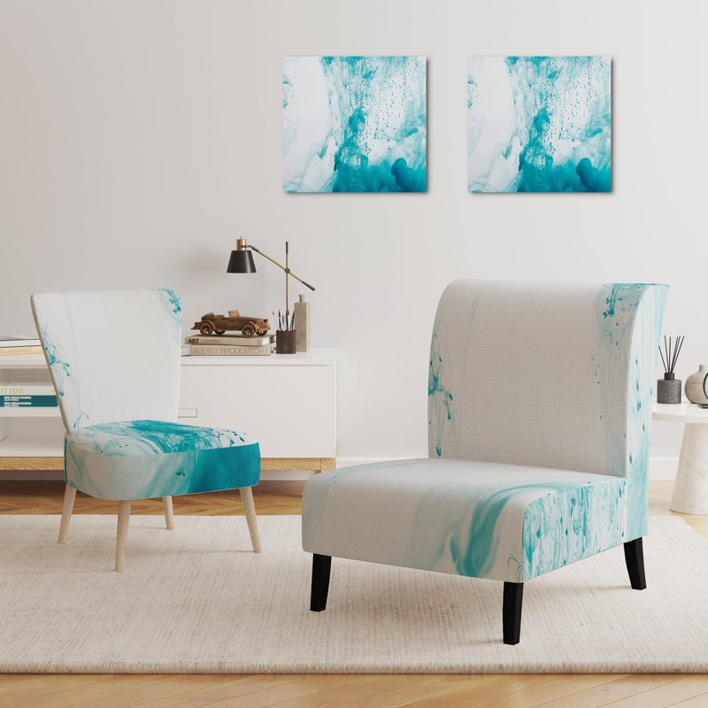 Accent Chair, Beige Floral Pattern Upholstered Decor - Beige Floral Pattern II, Turquoise/White