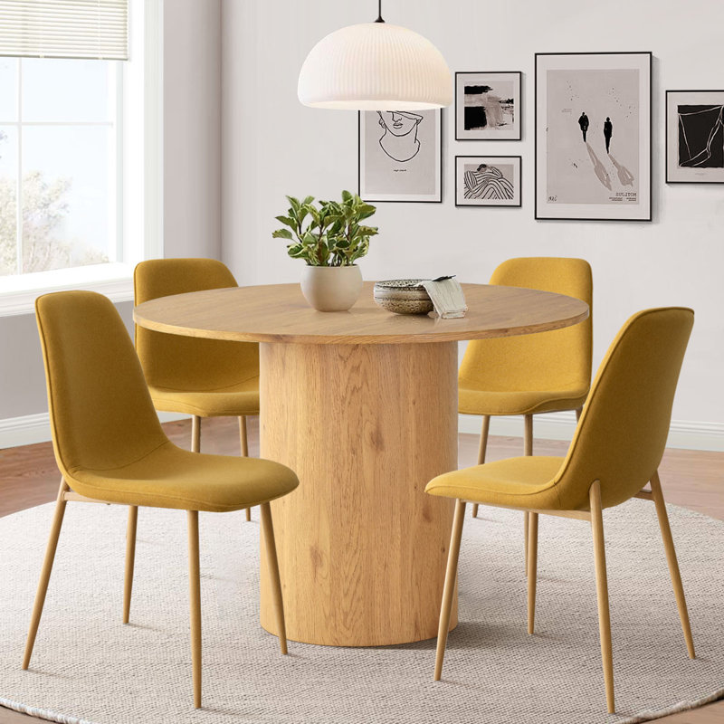 Charmia 4 - Person Dining Table Sets With 41.5'' Round Table & 4 Upholstered Fabric Chairs, Yellow