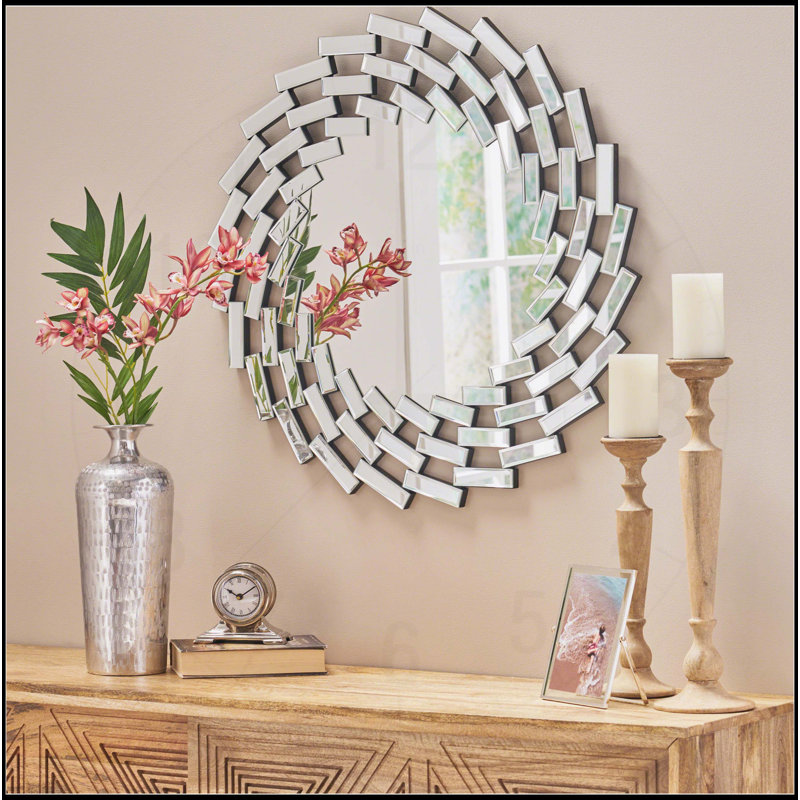 Magnifique miroir mural circulaire avec cadre en faux bois, idéal pour la décoration intérieure et l'amélioration de l'espace.
