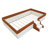 Queen Size Upholstered Daybed Frame with Fence and Stairs, PU Leather Platform Bed with Sturdy Slats,(BROWN+WHITE)-988457311-983193226