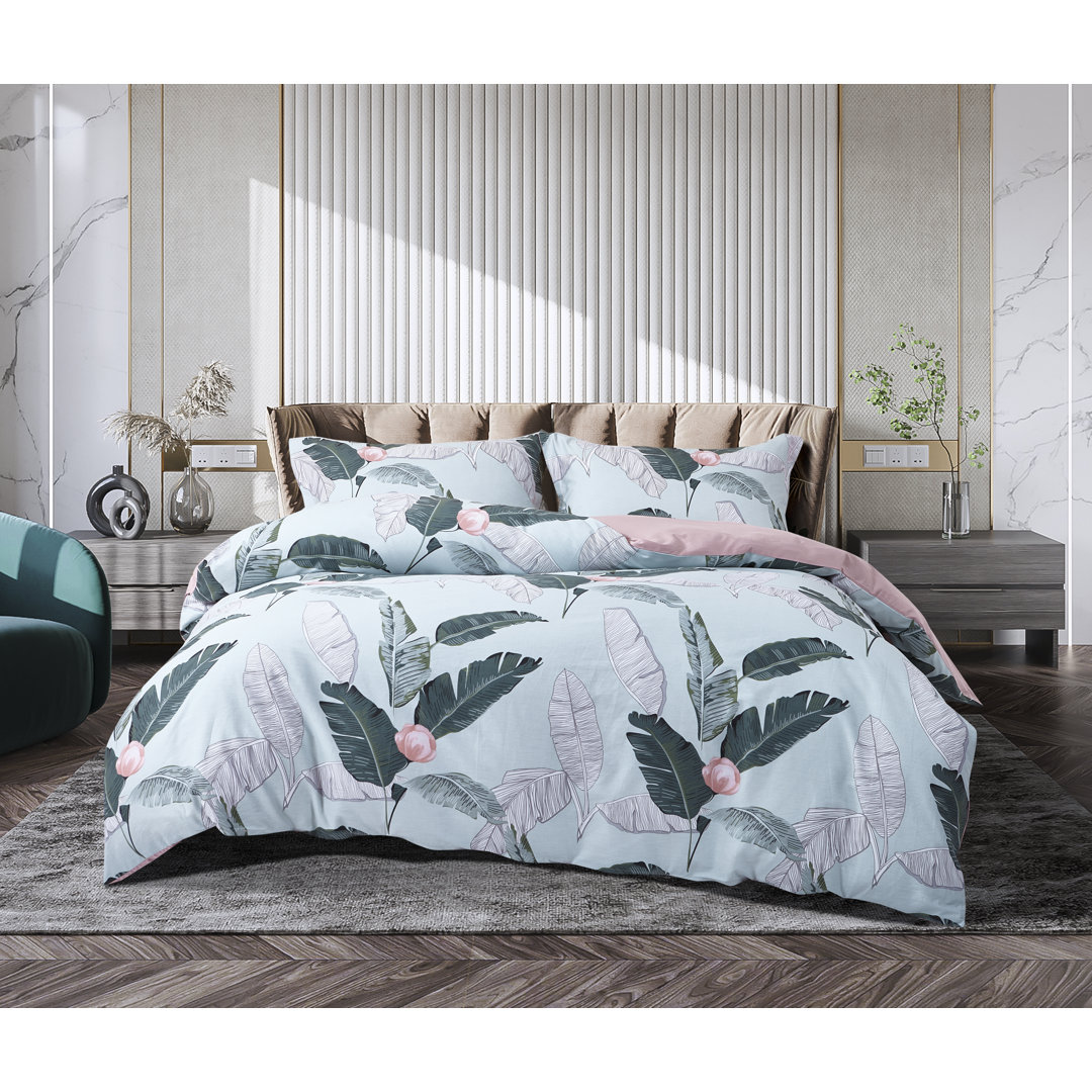 Delania Green/Grey Hypoallergenic Egyptian Quality Cotton 200 TC Reversible Modern & Contemporary Duvet Cover Set