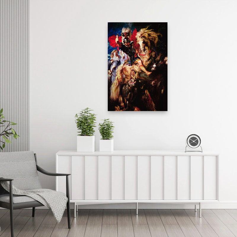 Saint-George et le dragon, cheval contemporain classique, reproduction d'art mural, H 36 po x l 24 po