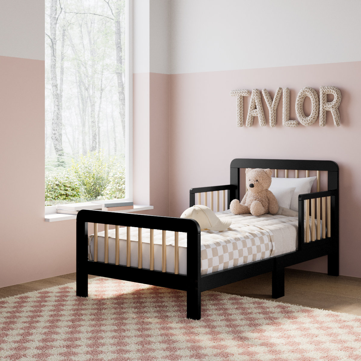 Pasadena Toddler Bed with Guardrails, Black/Driftwood