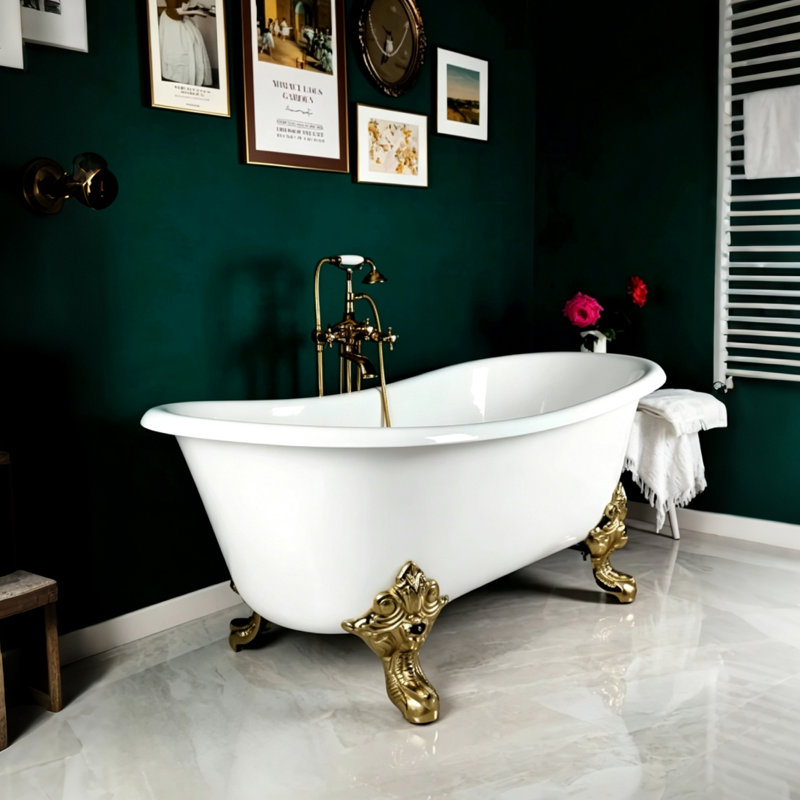 Baignoire de trempage sur pieds en fonte émaillée Vintage Luxury, H 27,76 po x l 66,14 po x P 31,10 po
