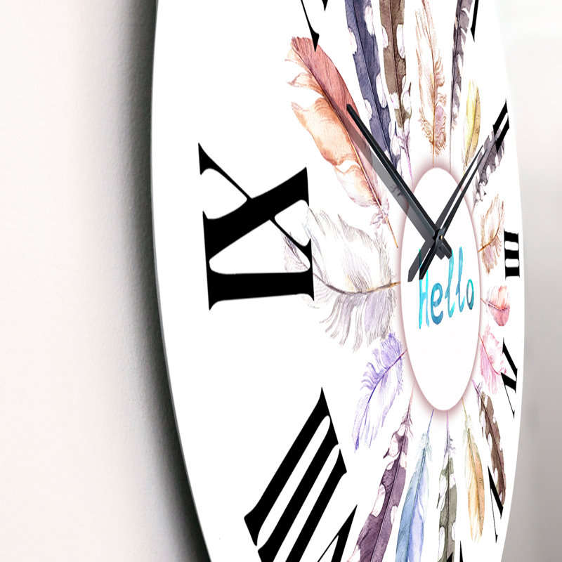 Horloge murale rétro vintage avec plumes d'oiseaux - Bohème et éclectique, Surdimensionné